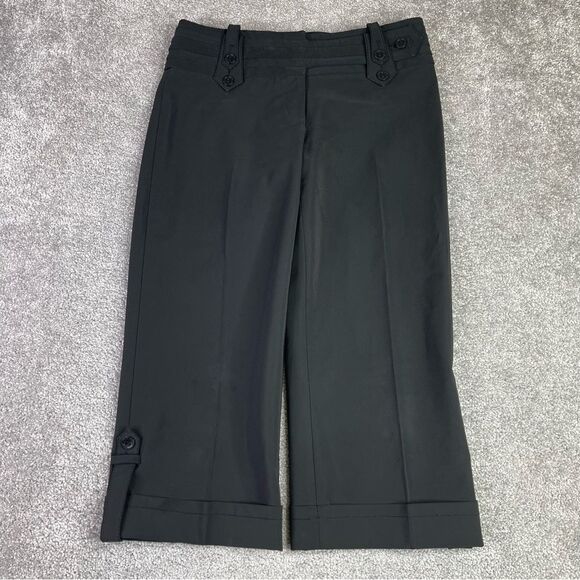 Karen Millen Capri Pants Women's 6 Black Wide Leg Cuffed Low Rise Button Pockets - Picture 1 of 13